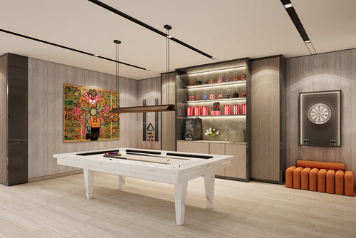 Dubai luxury marble pool table in high rise modern upscale apartment